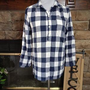 Old Navy White Blue Plaid Long Sleeve Shirt Cotton Junior Size XL (14)